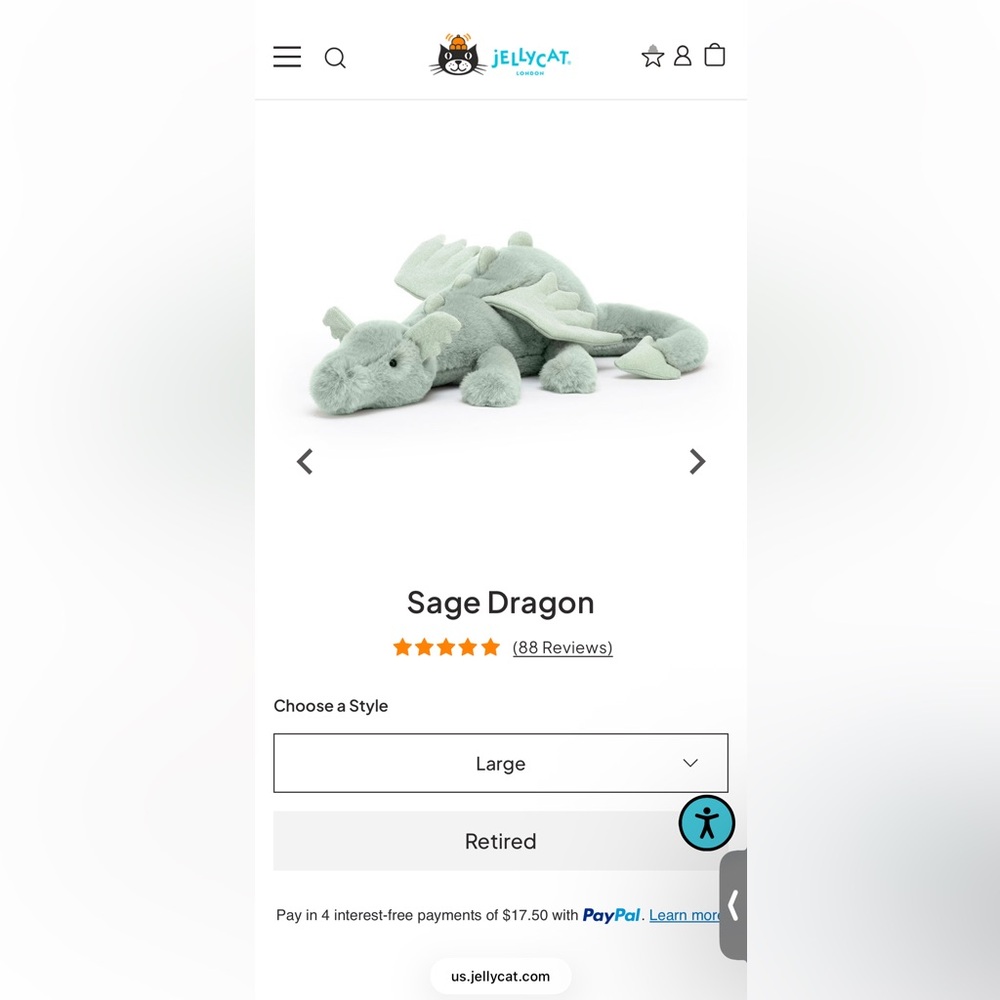 Jellycat | sage retired dragon